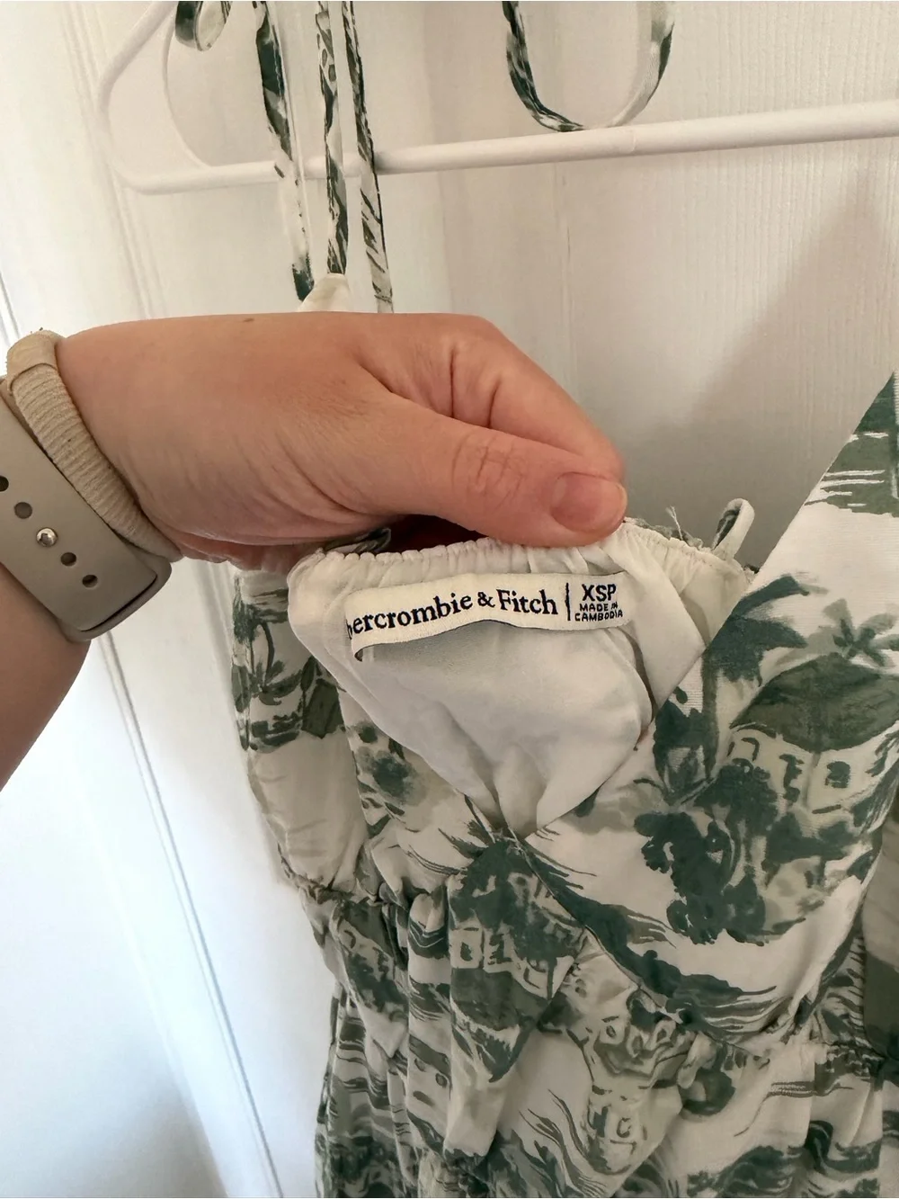 Abercrombie & Fitch White and Green Botanical Maxi Dress